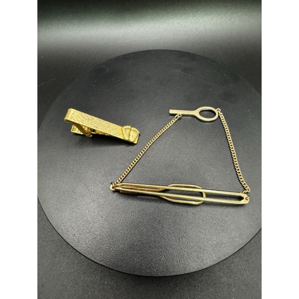 2 Vintage‎ Gold Tone Tie Clips - One Marked Swank